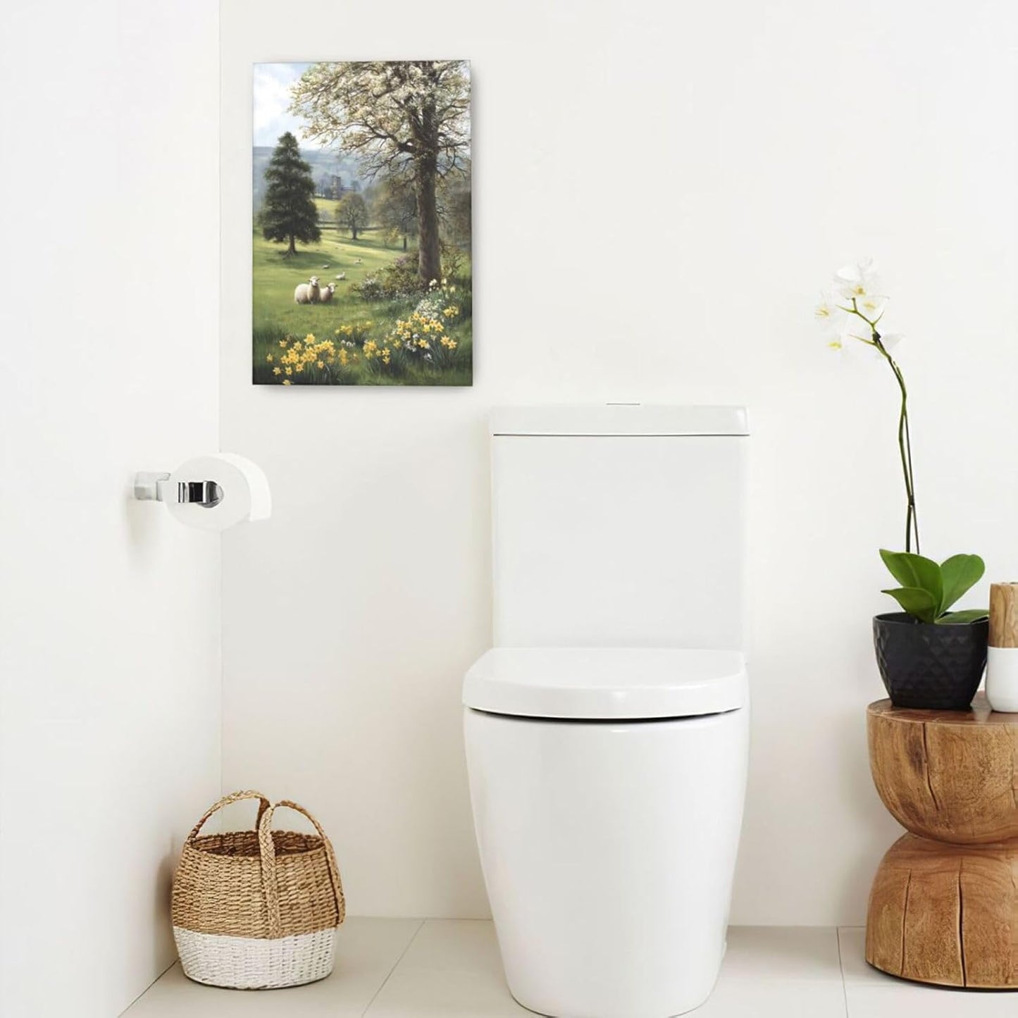 Country Sheep Canvas Wall Decor Farmhouse Rustic Lamb Wildflower Wall Art Nature Countryside Landscape Pictures Painting Print Framed Artwork Decorations for Bathroom Living Room Bedroom 16"x24"