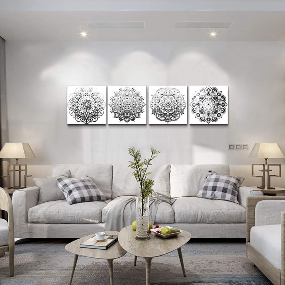 Black and white art Decorative pattern Canvas Wall Art for Living Room Bedroom wall decor Bathroom decorations,4 piece Modern Home decoration inspirational wall paintings Posters Pictures artwork