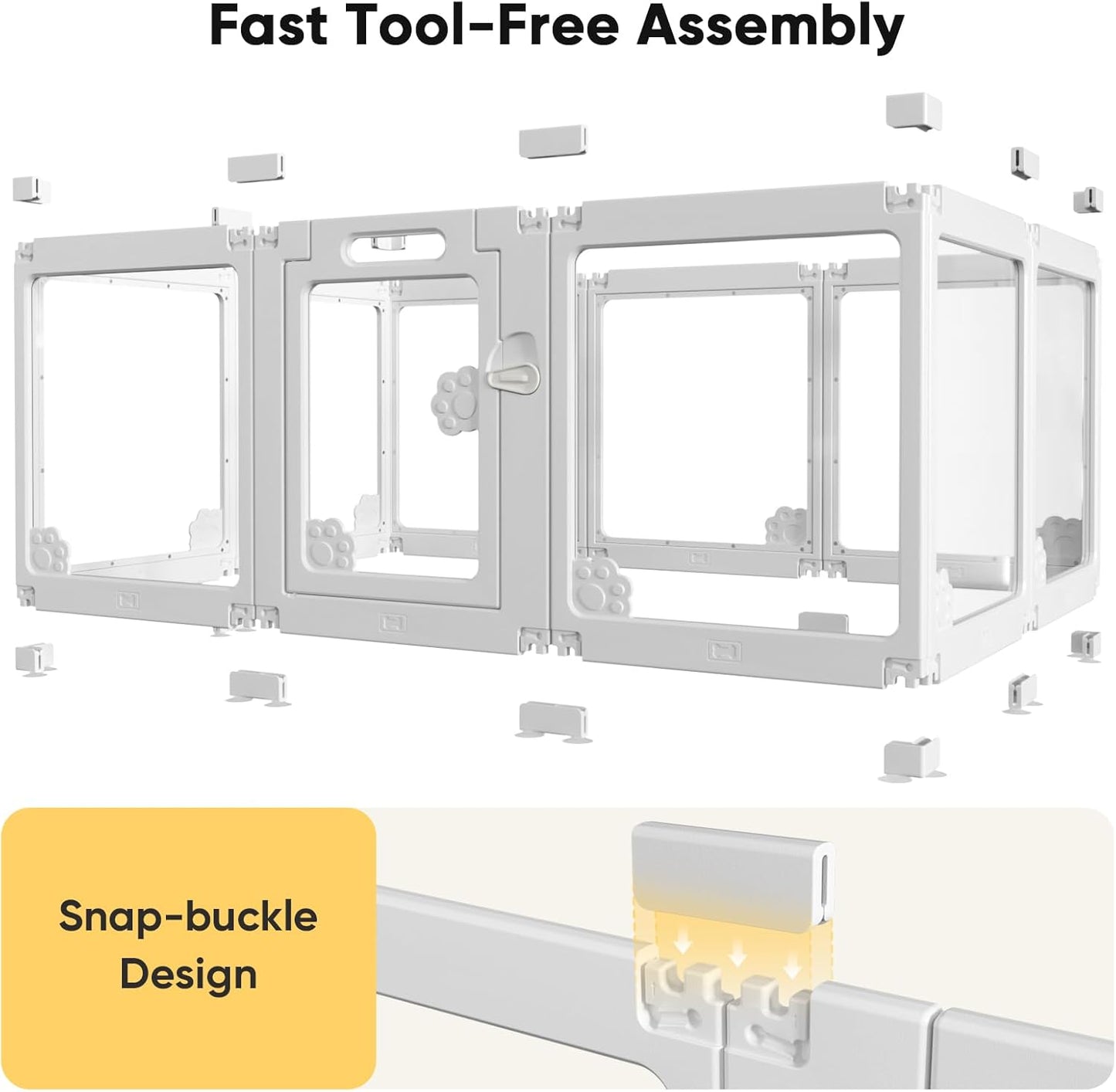Acrylic Clear Dog Play Pen Indoors, Puppy Playpen with Door for Small Dogs Puppies, Transparent Plastic Pet Playpen Cage Fence Crate Kennel for Cat Kitten Rabbit Bunny Ferret etc (White-12 Panels)