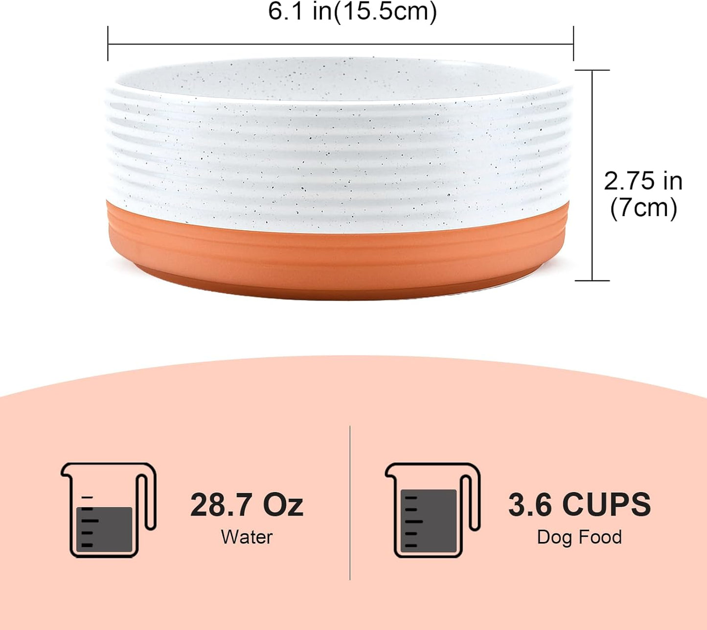 SPUNKYJUNKY Ceramic Dog and Cat Bowls 2 Pack, 6.1'' Dog and Cat Food Water Double Feeding Bowls Non-Slip for Cats and Medium Sized Breed Dogs Microwave Dishwasher Safe - 28.7 OZ, 2pcs, Pattern White