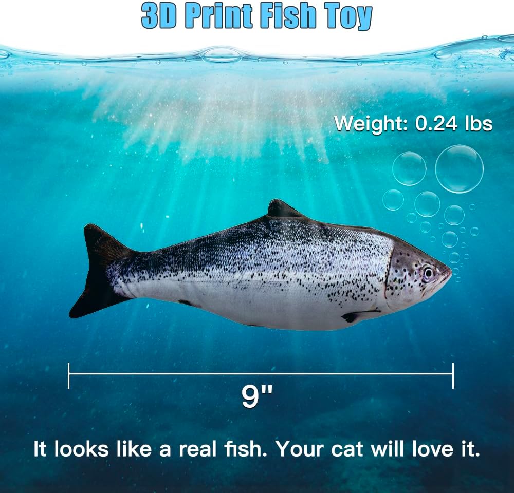 TOOGE 2 Pack 9" Floppy Fish Cat Toys with SilverVine and Catnip for Indoor Cats Interactive Flopping Fish Cat Kicker Catnip Toys for Cats Puppy Small Dogs (Salmon + Rainbow Trout)