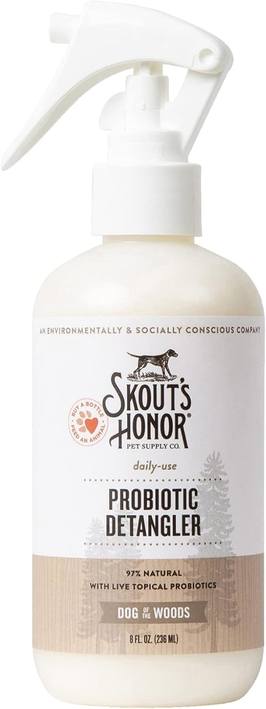 Skout's Honor Pet Detangler Spray - Hydrating & Conditioning with Avocado Oil & Probiotics, 97% Natural, Paraben & Sulfate-Free, softens for a More brushable Coat, Daily Use, 8oz, Dog of The Woods