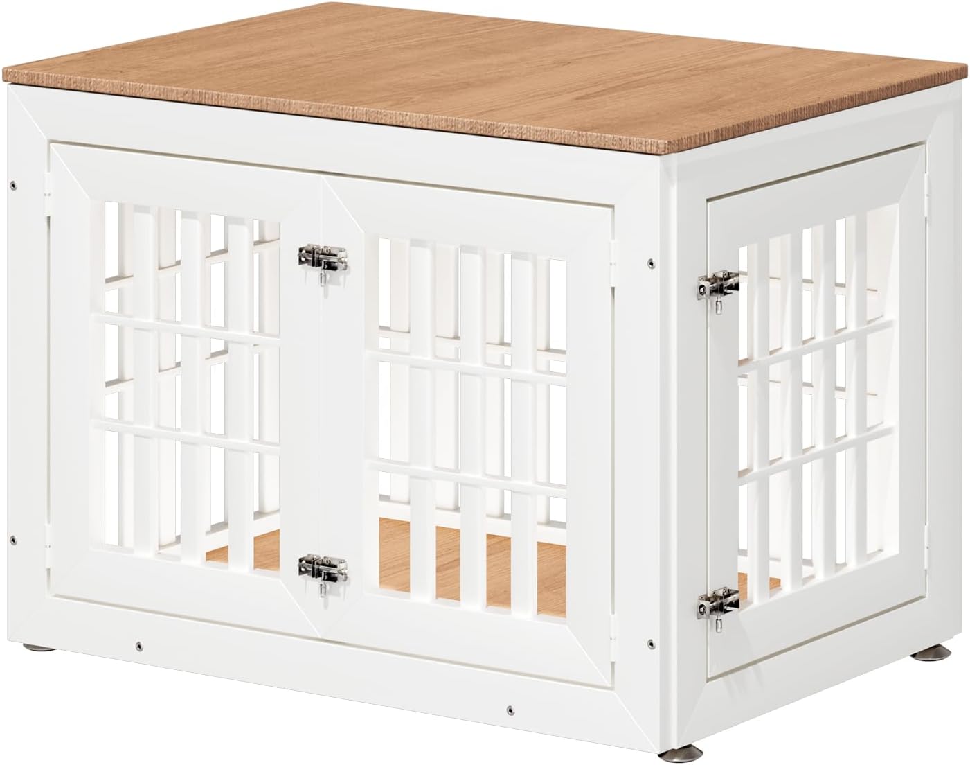 38" Heavy Duty Dog Crate Furniture for Small,Medium and Large Dogs,Rustic Wooden Dog Cage Kennel Indoor Furniture with Waterproof Top,Decorative Pet House Side End Table (White & Wood)