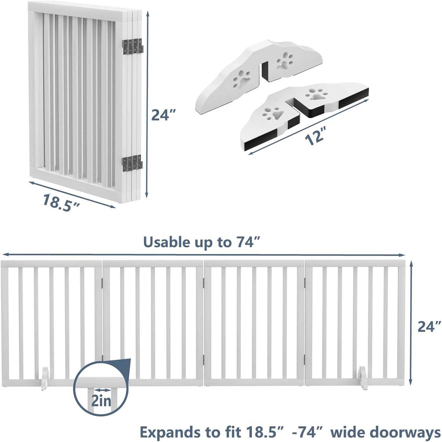Wooden Dog Gate Freestanding Foldable Pet Gate 4 Panel Fully Assembled Dog Gates for Doorways House Stairs