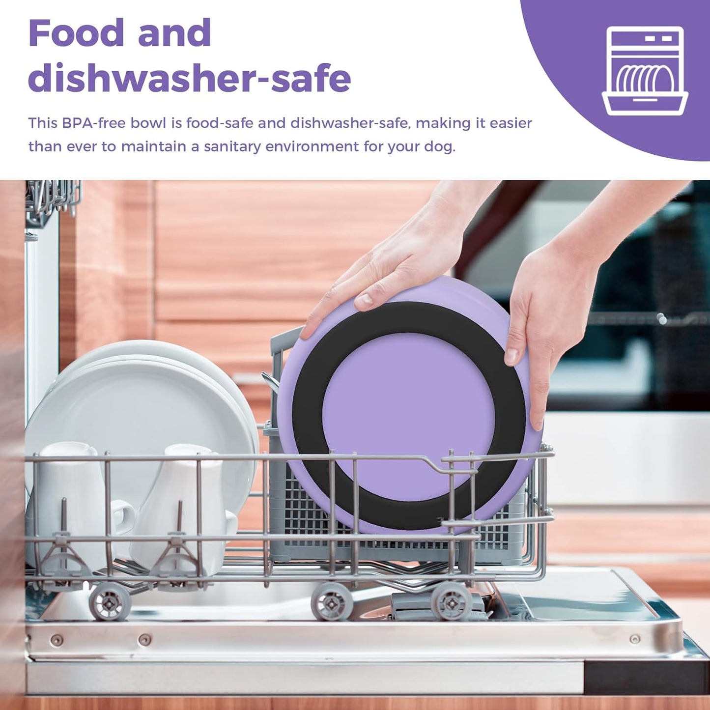 Dog Bowl, Stainless Steel Dog Food and Water Bowl with Non Slip Quiet Bottom, Easy to Clean, Dishwasher Safe, 64oz, Light Purple