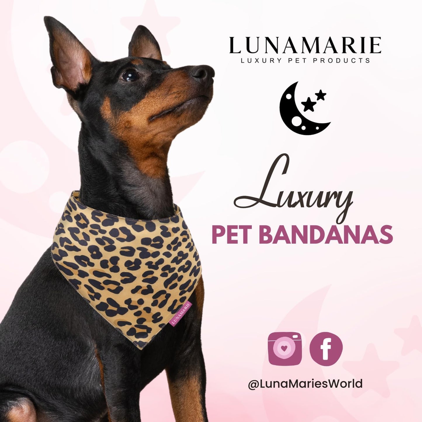 LunaMarie - Luxury Dog Bandanas - Cute Leopard Designs | Premium & Soft Poly Fabric | 100% Handmade Adjustable Shape Animal Print Pet Scarfs Small, Medium, Large (Leopard, Small)