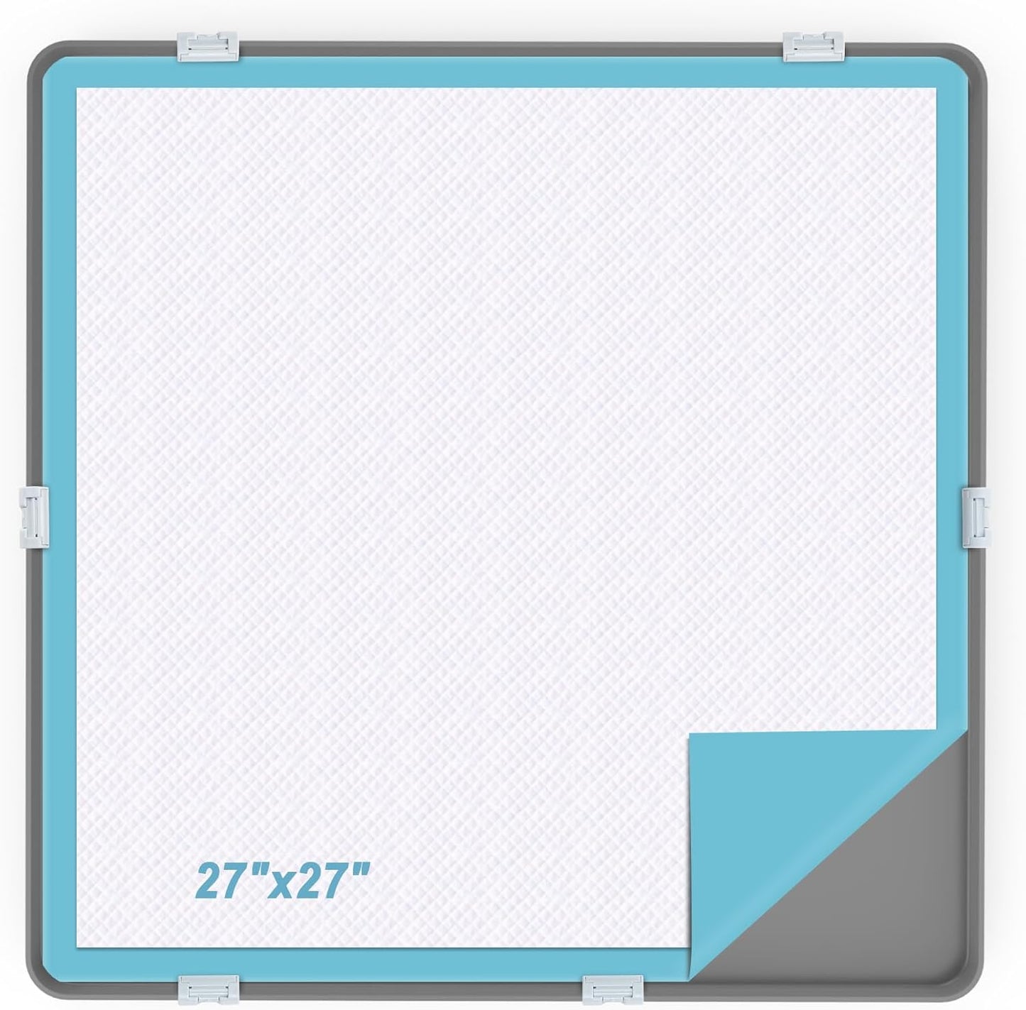 Pee Pad Tray Holder for Dog,Silicone Dog Puppy Pad Holder, 27" x 27" No Spill Raised Lip High Edge,Portable Large Leak-Proof Mat Holder for Pet Training Pads,Square Potty Trays 6 Clamps