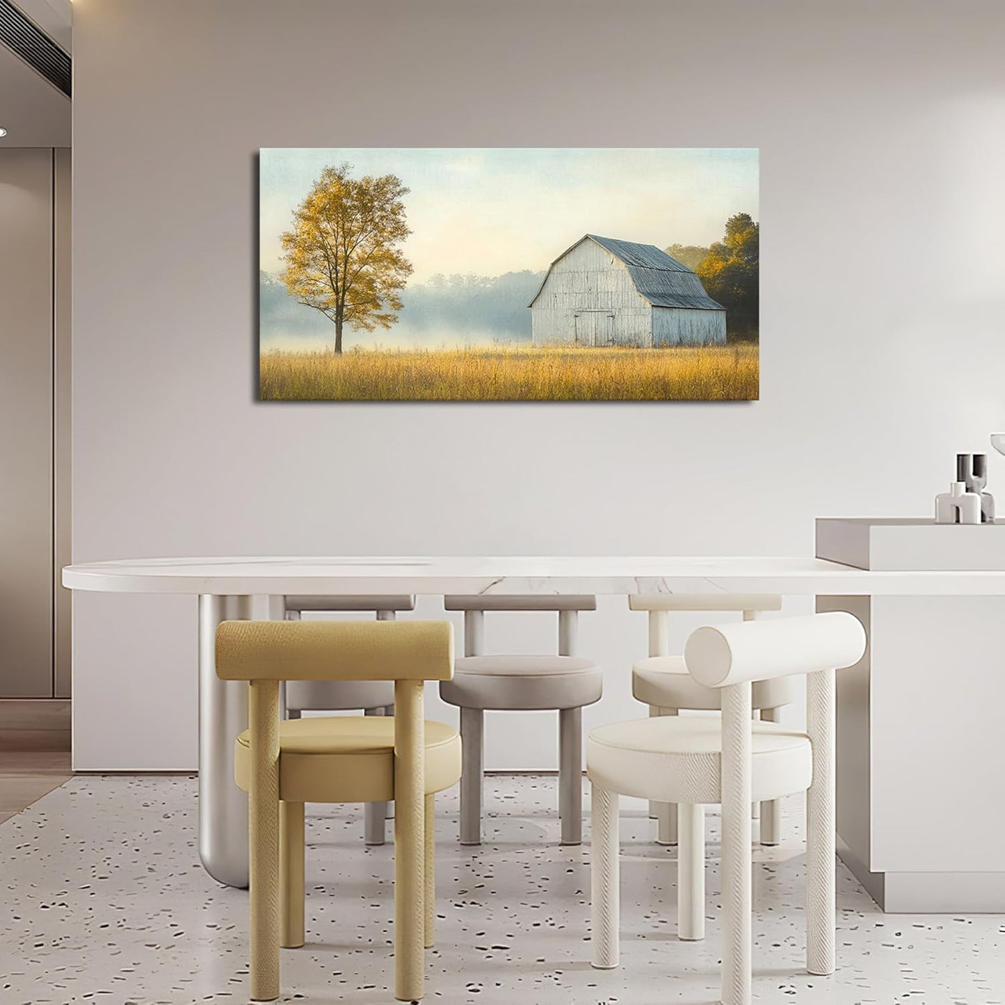 Large Farmhouse Barn Wall Art Country Landscape Canvas Living Room Rustic Tree Pictures Framed Prints Oversize Wall Decor Painting Artwork for Bedroom Dining Office Home 60"x30"