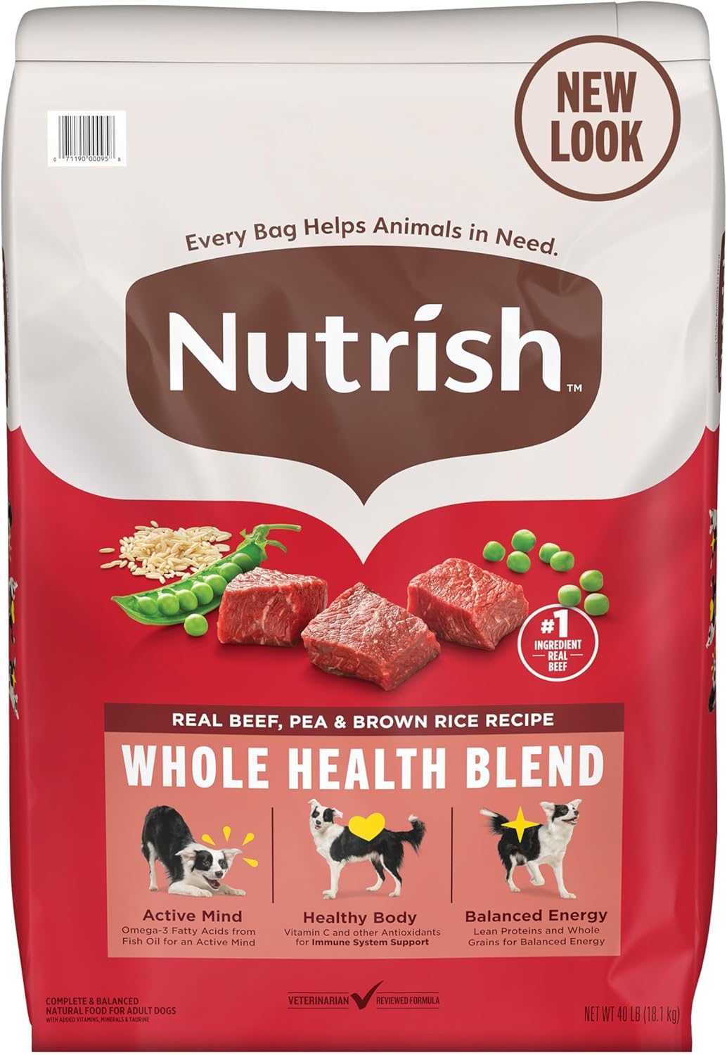 Nutrish Dry Dog Food, Real Beef, Pea & Brown Rice Recipe Whole Health Blend for Adult Dogs, 40 lb. Bag, Packaging May Vary (Rachael Ray)