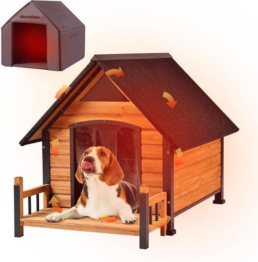 Dog House Outdoor Insulated for Winter, Puppy Kennel with Anti-Chewing Iron Frame, Weatherproof Dog Crate with Insulated Liner for Small Medium Large Dogs (Brown, 45" x 32.9" x 32.6")