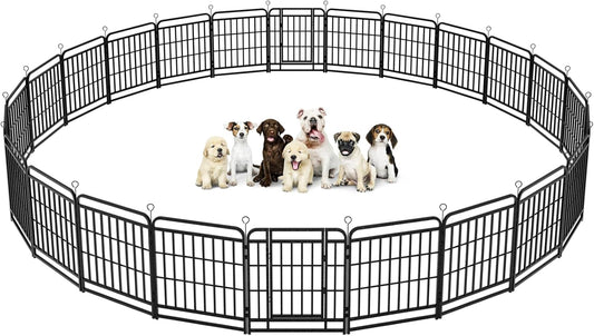 Dog Playpen Outdoor 24 Piece Panels Heavy Duty Dog Fence 32" Height with Thick Pipe Anti-Rust with Doors Portable for RV Camping Yard, Total 54FT, 227 Sq.ft, Snowy Black
