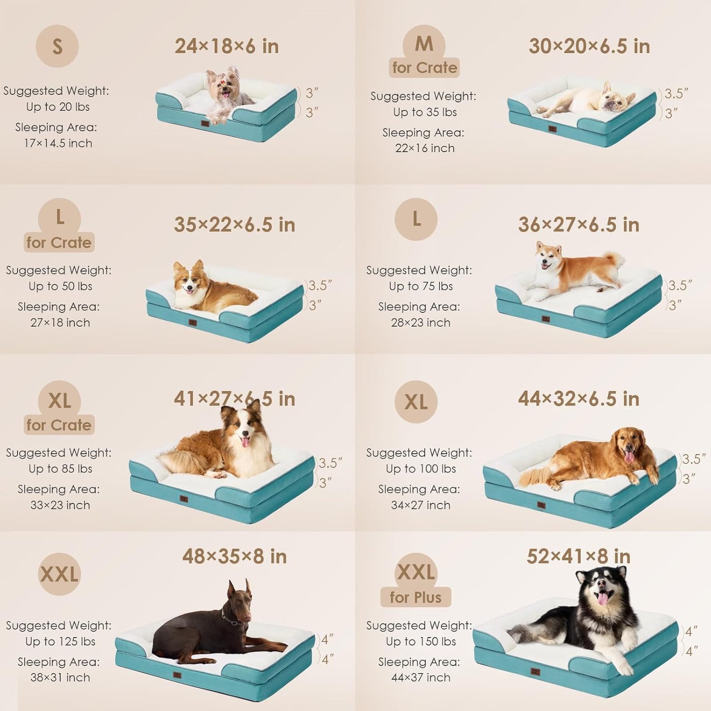 EHEYCIGA Orthopedic Dog Beds for Extra Large Dogs, Waterproof Memory Foam XL Pet Bed with Sides, Non-Slip Bottom and Egg-Crate Foam Big Dog Couch Bed with Washable Removable Cover, Turquoise Blue