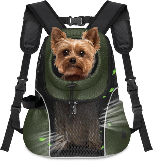 WOYYHO Pet Dog Carrier Backpack Small Dog Front Backpack Ventilated Mesh Dog Travel Back Pack with Safety Belt for Travel Hiking Cycling Outdoor Adventures (Size M: 5-9 lbs, Army Green)