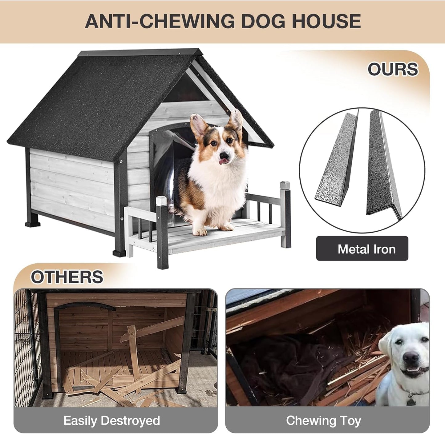 Metal Frame Dog House with Insulated Liner for Indoor & Outdoor Use - Large Dog Kennel with Weatherproof Roof & Foot Pads for Small, Medium & Large Dogs(White)