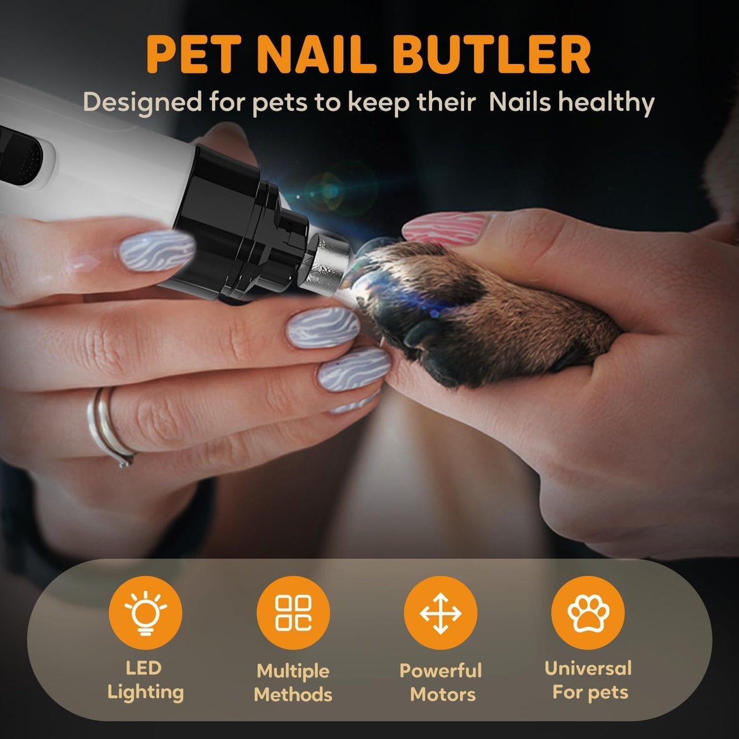 Silent Groom Pro Nail Grinder, 2025 New Electric Dog Nail Trimmer, Pet Nail Grinder for Dogs Cats, Rechargeable Dog Nail Clippers, Pet Paws Grooming & Smoothing Tool