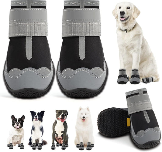 Dog Shoes for Large Dogs, Medium Dog Boots & Paw Protectors for Hardwood Floors, Outdoor Dog Booties for Hot Pavement Winter Snow Hiking, Waterproof Dog Shoes with Reflective Strips Size 8
