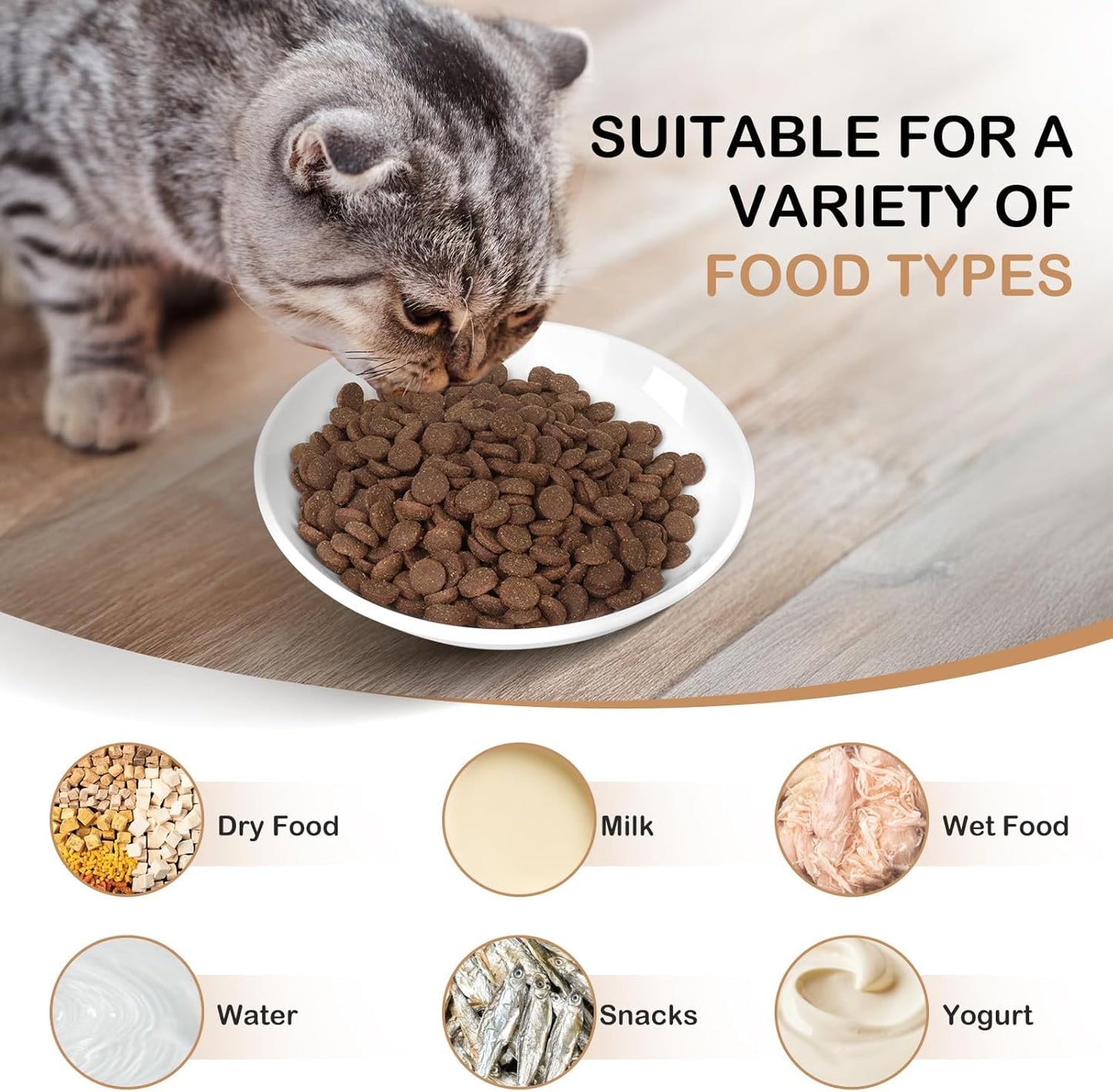 TRUVIC 4 Pack Ceramic Cat Food Bowls, 5.9 Inch Ceramic Cat Dishes Set for Indoor Cats and Small Dogs, Anti Whisker Fatigue Kitten Bowls, Wide Shallow Kitten Plates for Food and Water (Cute Face)