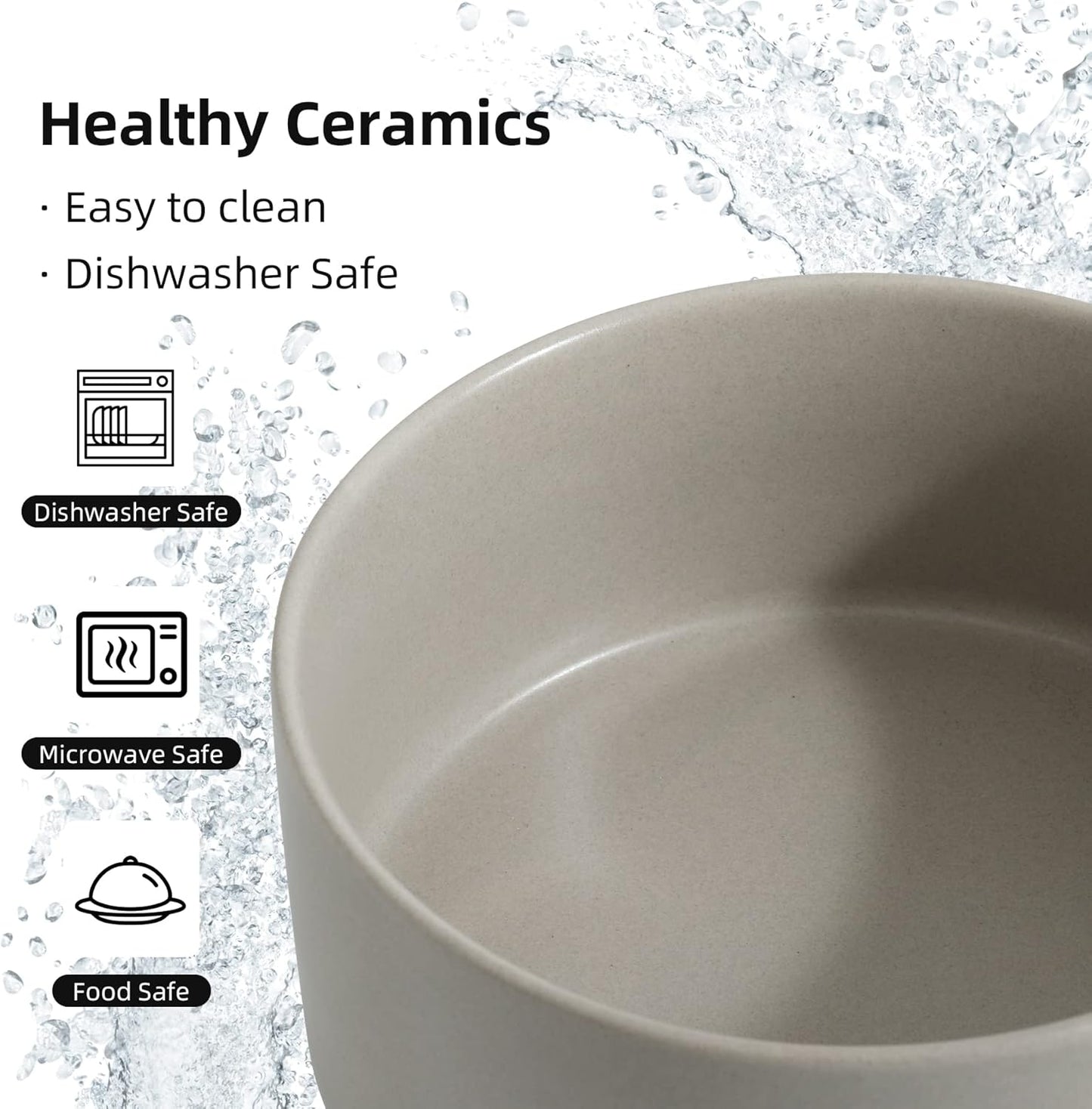 Non-Slip 8.2inch Ceramic Dog Food and Water Bowl for Large Breed Dogs, Pet Bowl for Replacement (Single Bowl, Grey)