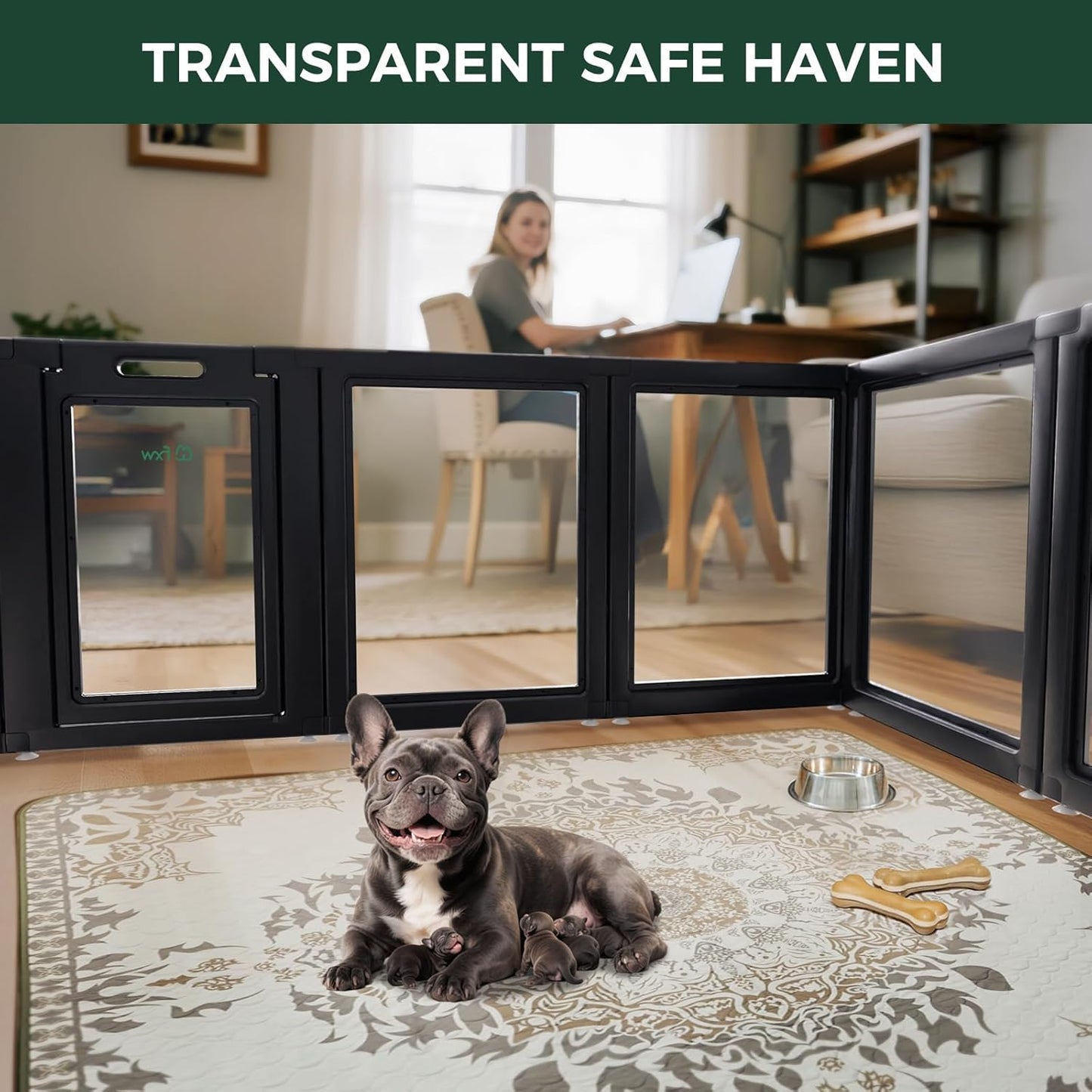 FXW AuraSpace Acrylic Indoor Unleashed Dog Playpen for Small and Medium Dogs, 30 Inch, 10 Panels, Black