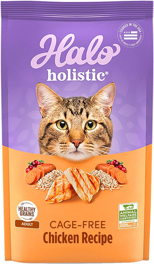Halo Holistic Cage Free Chicken Cat Food, Healthy Grains Dry Cat Food, Complete Digestive Health, Kibble for Adult Cats, 3 lb Bag
