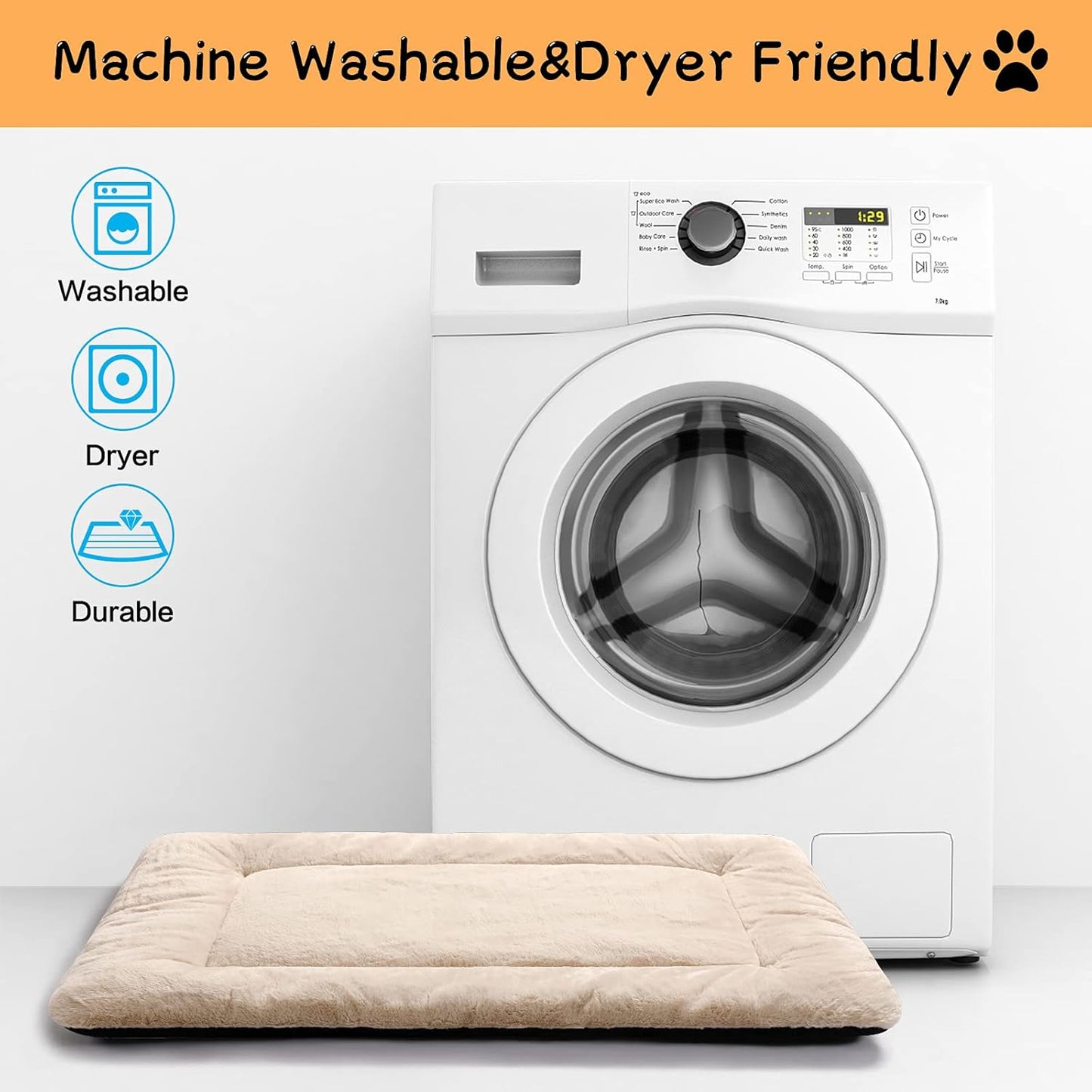 Dog Beds Crate Pad for Extra Large Dogs Ultra Soft Dog Crate Bed Washable & Anti-Slip Kennel Pad for Dogs Cozy Sleeping Mat,Cream 48inch