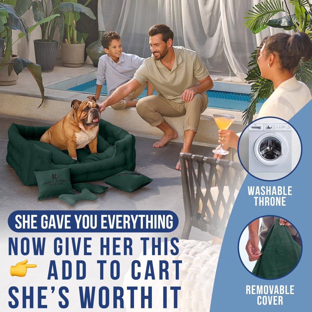 Luxury Dog Bed Chesterfield – Handcrafted Velvet Throne for Dogs | Joint Support, Calming & Temp-Regulating Comfort | Durable 5+ Years, Anti-Claw, Washable 100+ Times – L, Green