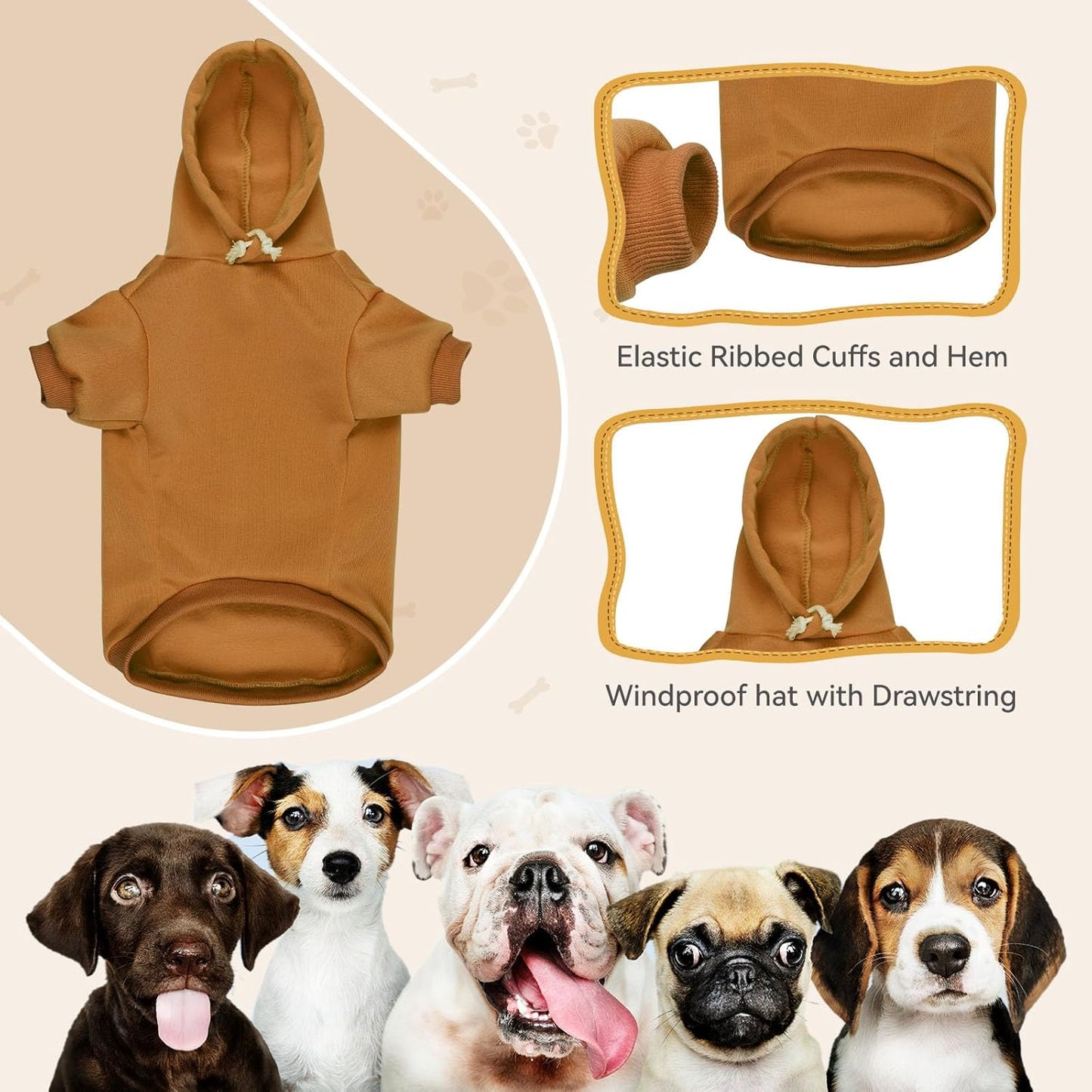 Dog Hoodie Dog Sweaters for Large Dogs Solid Soft Brushed Fleece Clothes Hoodie Sweatshirt with Pocket(Coffee-XXL)