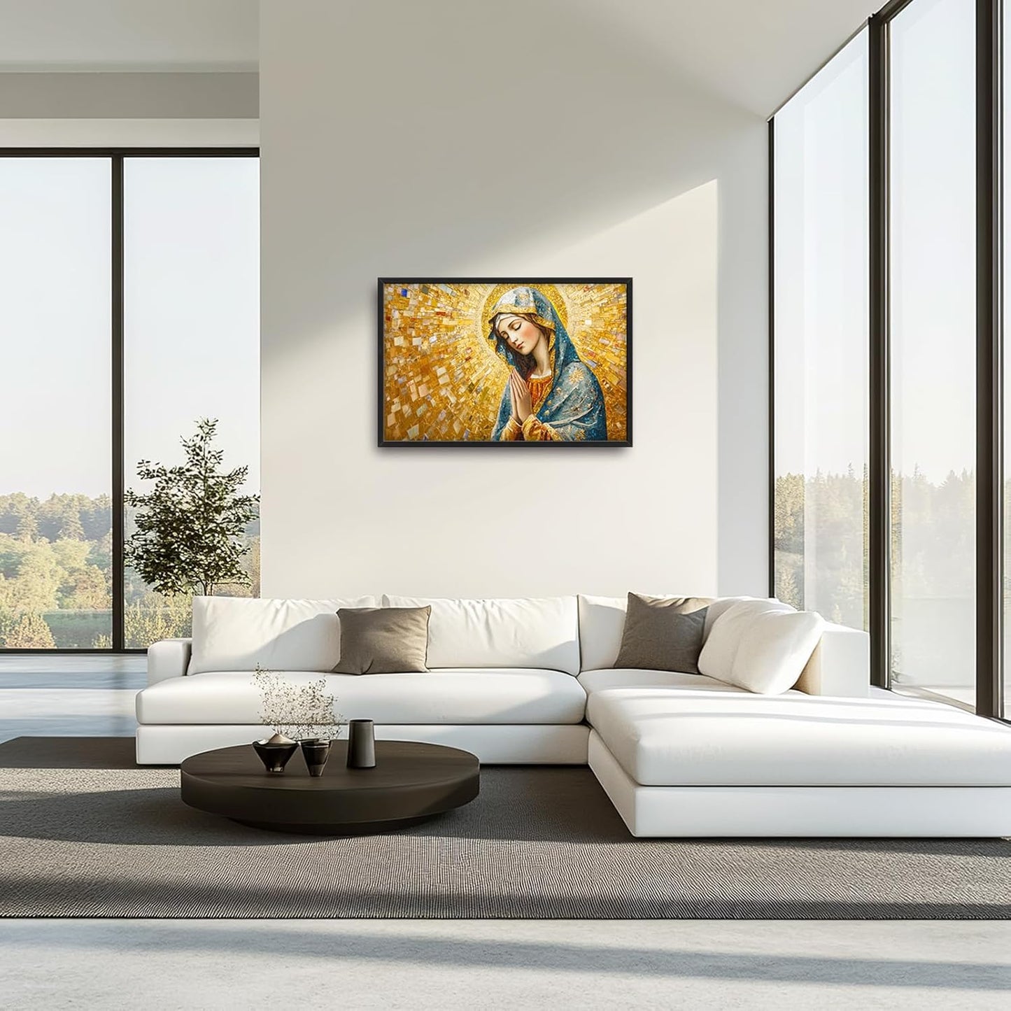Extra Large Virgin Mary Framed Wall Art for Living Room,Oversized Golden Christian Religious Pictures Wall Decor,Canvas Print Painting Modern Artwork Bedroom Office Bathroom 36L" x 24W"