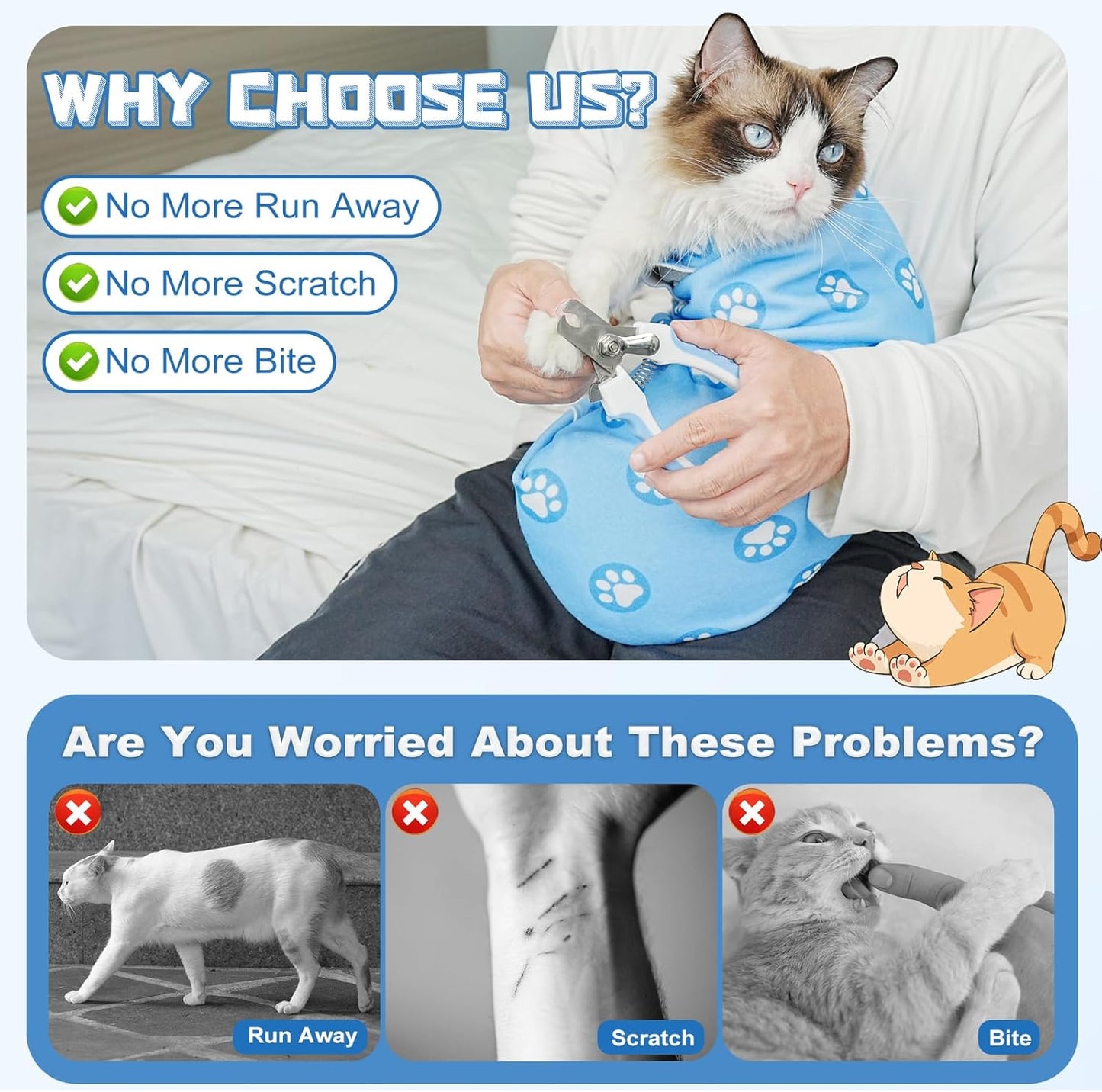 Supet Cat Wrap for Cutting Nails, Self-Adhesive Cat Grooming Wrap, Anti-Scratch Cat Wrap for Grooming, Ideal for Medicine, Nail Clipping, Teeth Brushing, Ear Cleaning