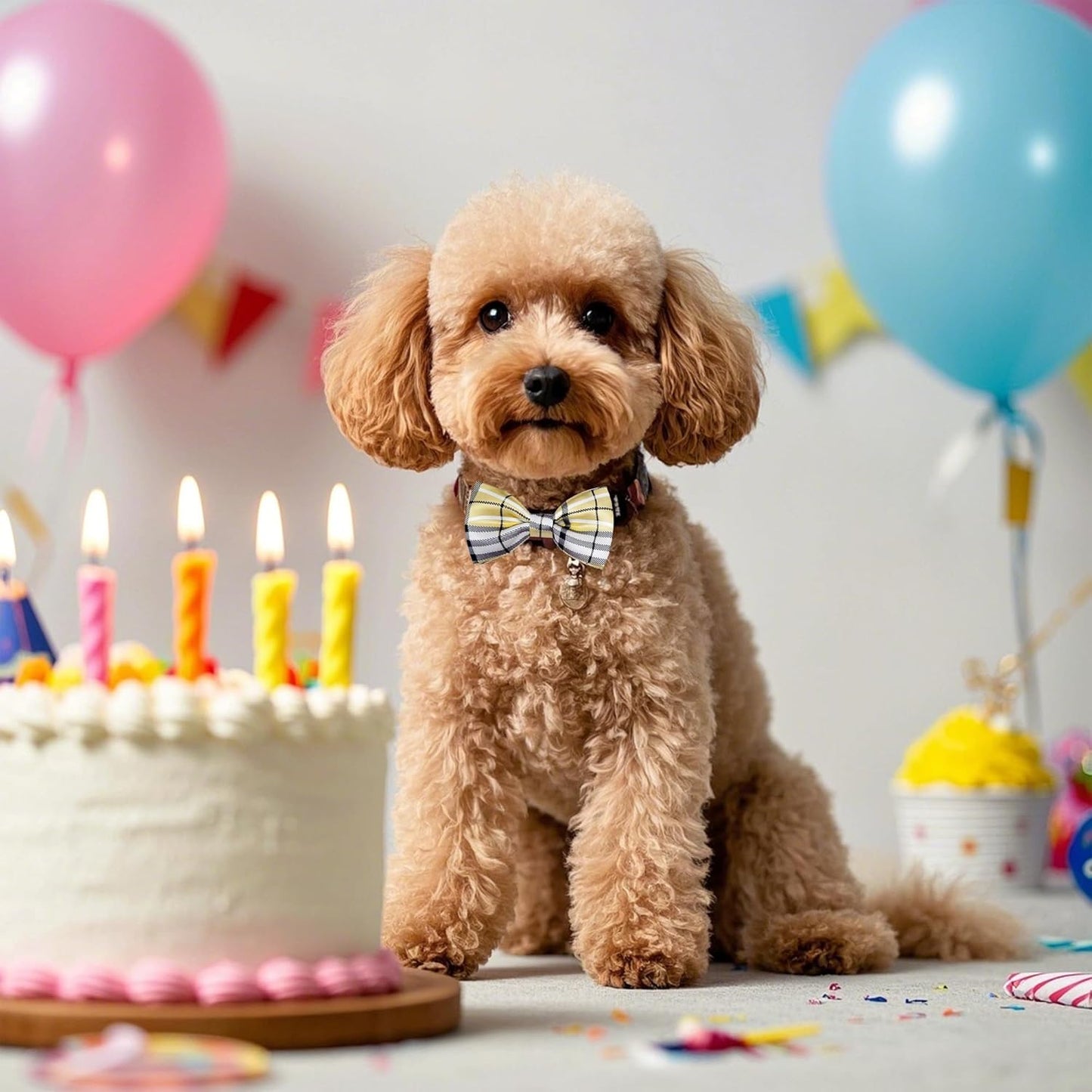 PET SHOW 8pcs Plaid Small Dogs Collar Bow Ties Puppies Cats Collar Charms Accessories Slides Attachment Bowties for Birthday Wedding Parties Assorted