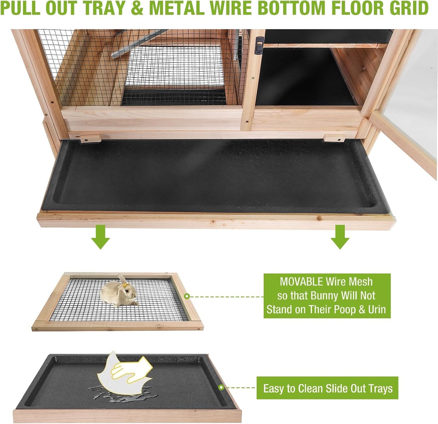 GUTINNEEN Rabbit Hutch Indoor Guinea Pig Cage Bunny House 36.6" Upgraded with Anti Chewing Edges, Cool Zinc Sheet, Leakproof PVC Layer, Wire Floor, Detachable Legs (Nature)