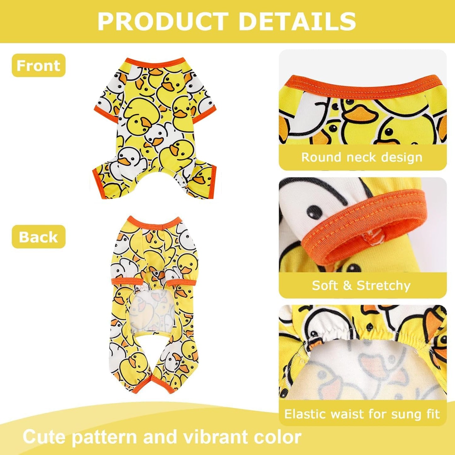 Dog Pajamas Pjs Spring Summer Dog Clothes for Small Dogs Girl - Boy - Small Size Dogs, Soft Stretchy Cute Puppy Clothes Doggie Onesies Cat Pet Jammies Outfit (Duck Yellow, X-Small)