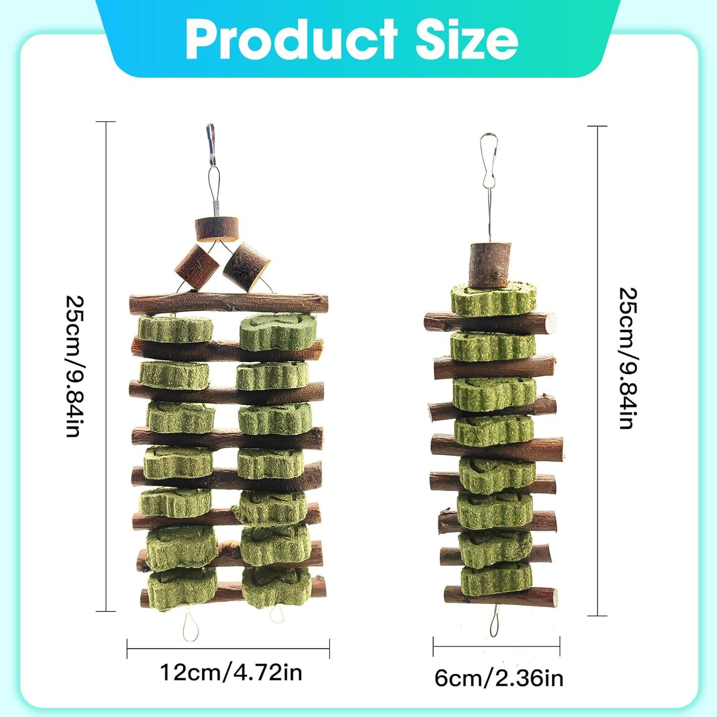 WDEFUN Natural Peach Wood Clover Cake Teeth Grinding Toy String - Rabbit Snack Chewing Toy, Safe and Durable Pet Teeth Grinding Rod, Caring for Dental Health