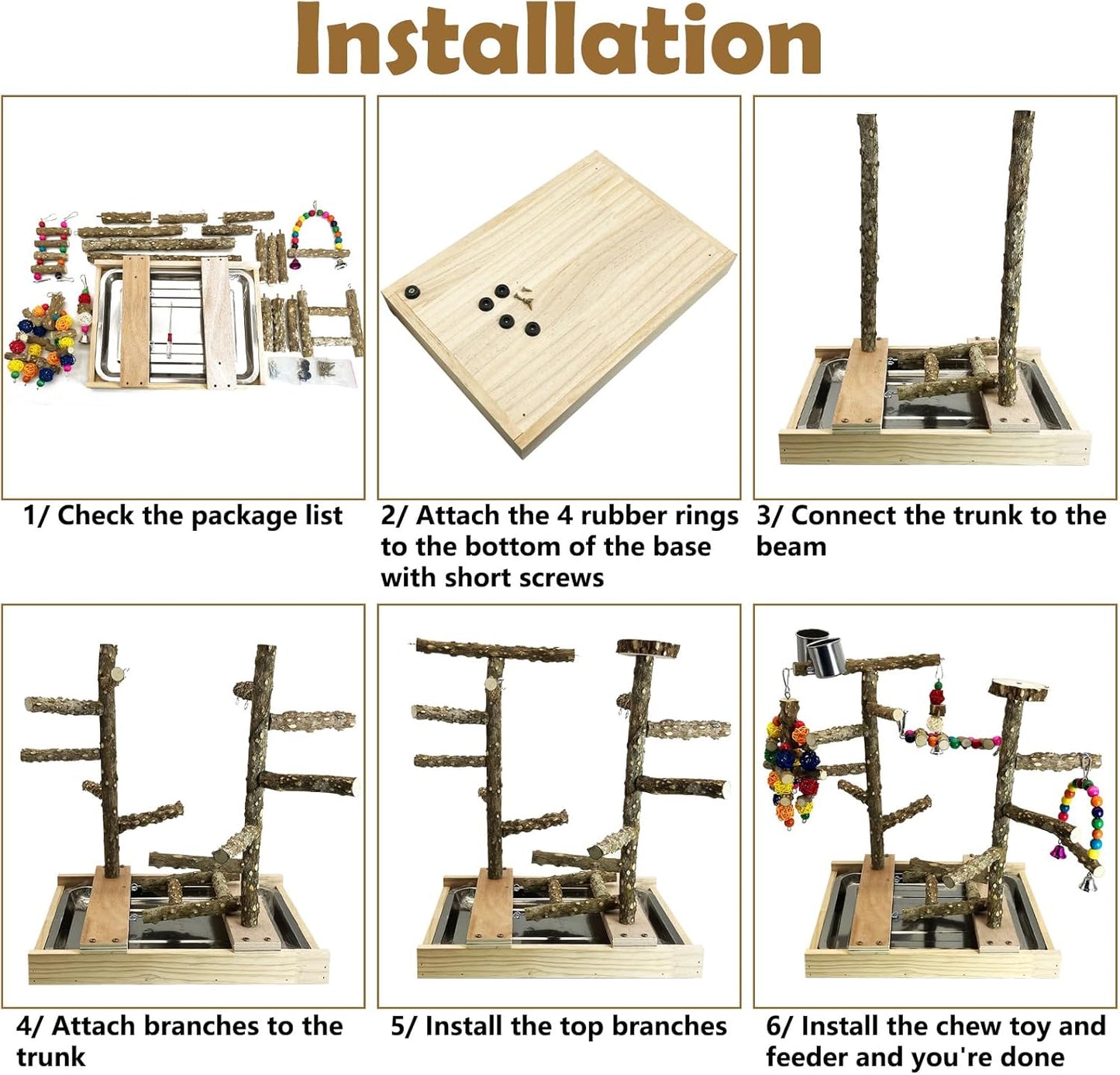 Tfwadmx Bird Playground Natural Wood Bird Play Stands Parrot Perch Stand with Removable Tray Climb Ladders Swing Chewing Toys for Lovebirds Cockatiels Budgies