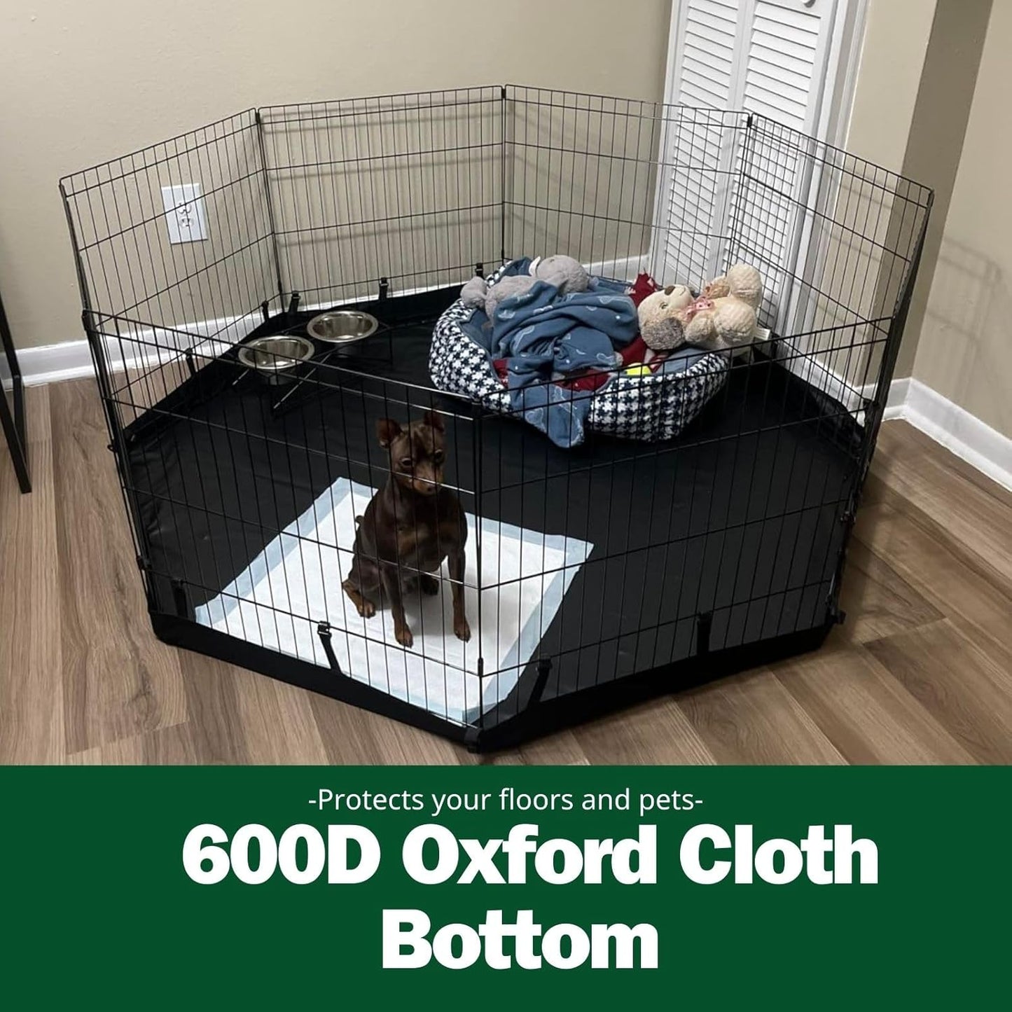 PJYuCien Dog Playpen, 8 Panels 42’’H Dog Pens Indoor with Bottom Pad, Metal Foldable Pet Puppy Exercise Fence Crate Kennel, Better for Medium and Big Animals,Black