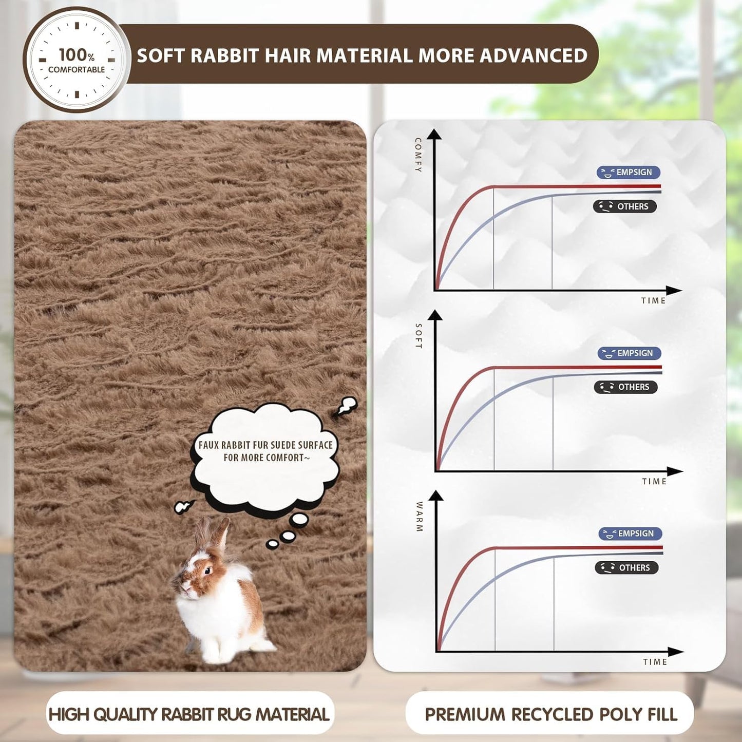 EMPSIGN Dog Bed Mat 41 Inch Reversible Warm & Cool,Washable Dog Crate Bed with Egg Crate Foam Support, Pet Sleeping Mat for Large Medium Small Dogs, Fluffy Kennel Pad(Brown)