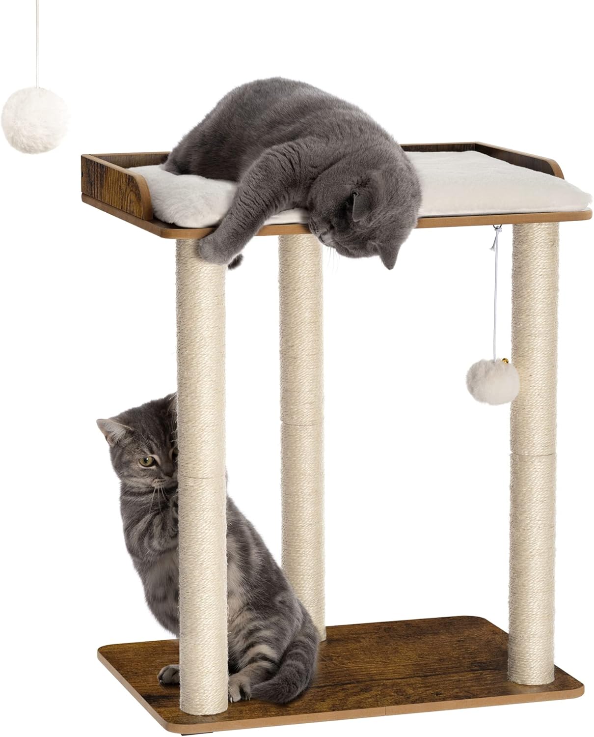 FourFurPets 26.7in Large Cat Tree Tower Condo, Cat Scratch Posts for Indoor Cats, Big Plate, Three 23.6in Full Sisal Scratching Posts, Rustic Brown
