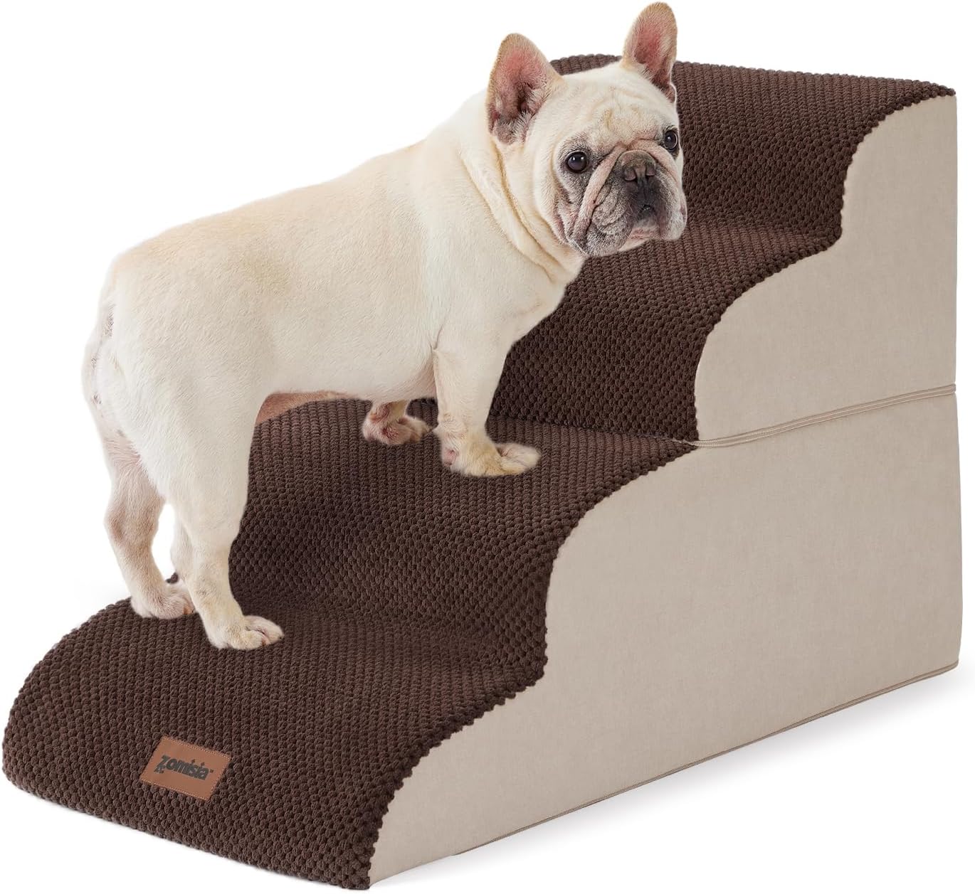 Dog Stairs Ramp for Bed 19.7" H - Pet Stairs Steps for Small to Medium Dogs to Get on Bed and Couch, 35D Foam with Non-Slip Bottom Brown, 4 Steps