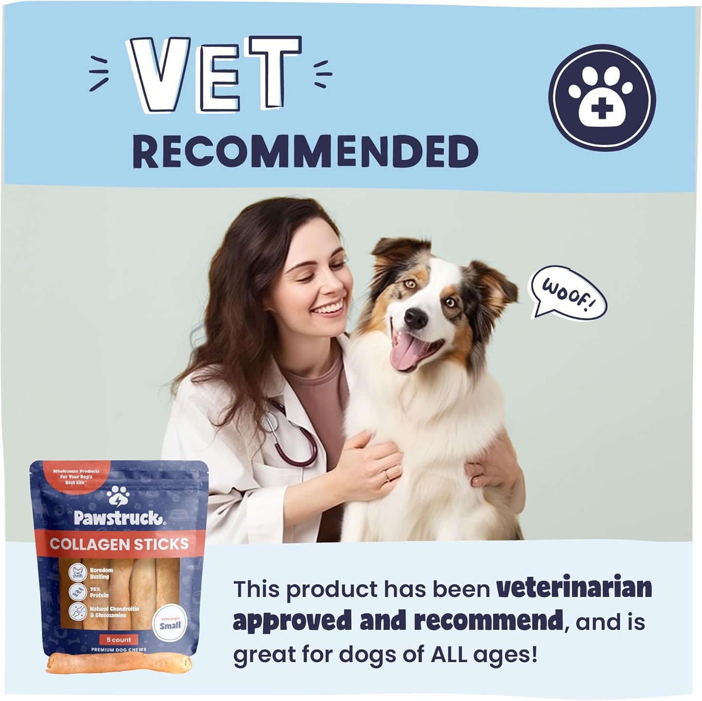 Pawstruck Natural 5-7" Beef Collagen Sticks for Dogs – Long-Lasting Rawhide Alternative, High Protein & Low Fat with Chondroitin & Glucosamine – 5 Pack