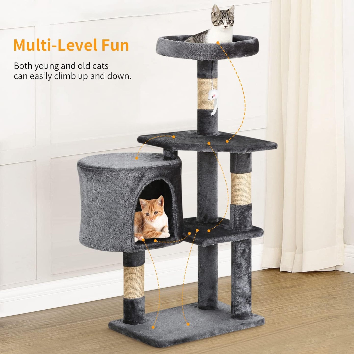 BestPet Cat Tree 36 inch Tall Scratching Toy Activity Centre Cat Tower Cat Condo Multi-Level Furniture Scratching Posts for Indoor Cats,Light Gray