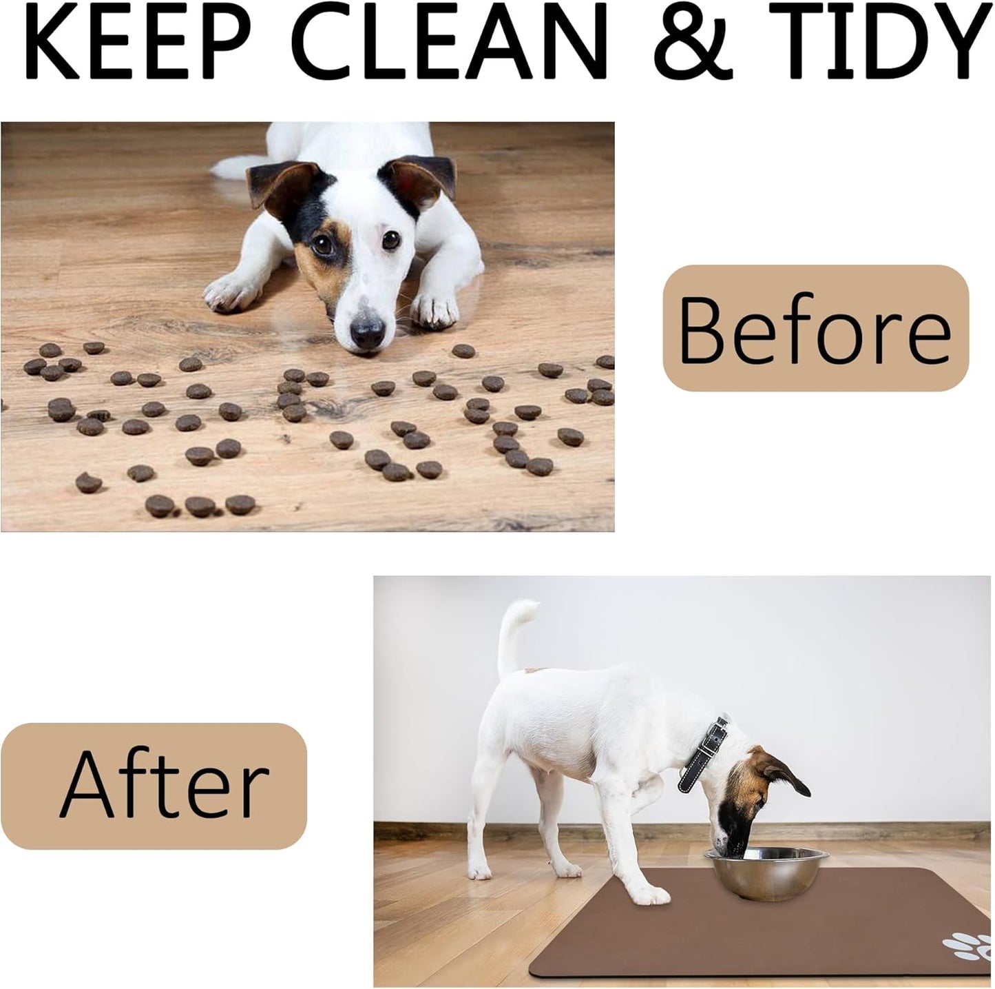 YCT Pet Dog Cat Feeding Mats - Non-Slip, Super Absorbent, Eating Mat with Footprints, 24 x 16.9 inches, Dark Grey