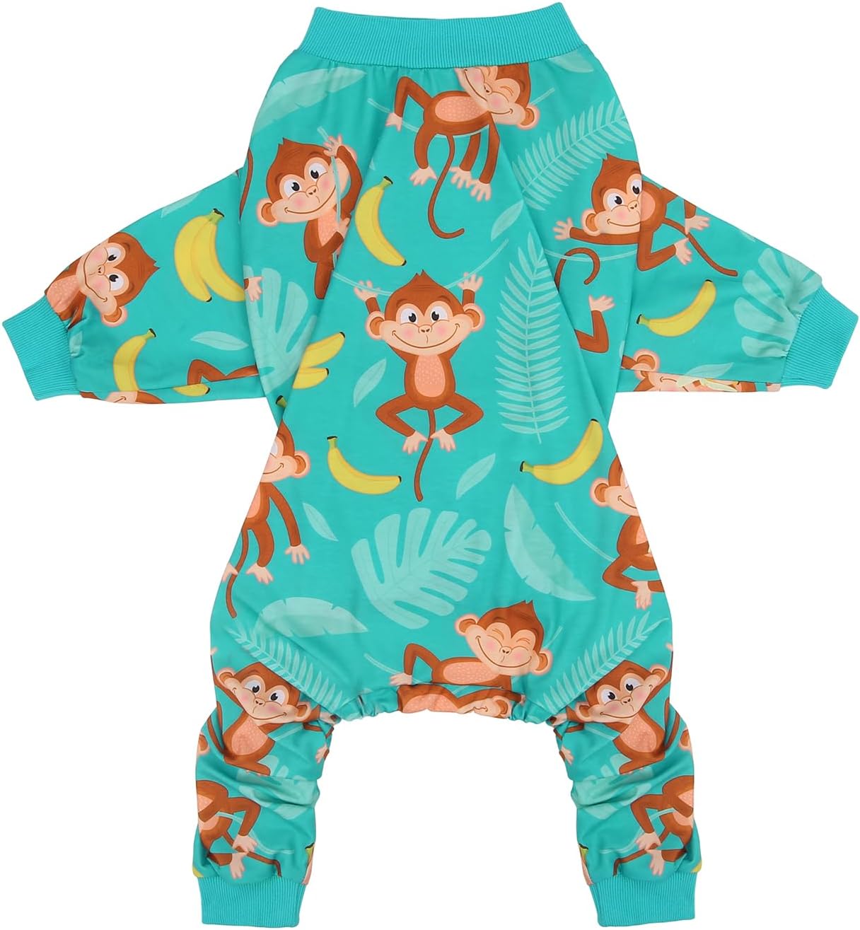 HDE Dog Pajamas One Piece Jammies Jumpsuit Pet Clothes Outfit Stretchy Lightweight Comfy Shirt Pjs for M-3XL Dogs Monkeying Around - 2XL