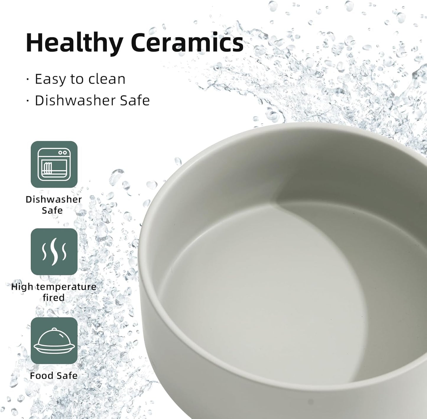 Ceramic 5.1inch Set of 2 Dog and Cat Bowls, Food and Water Feeder for Small Breed Dogs, Kitty, Cats, 2pcs Dog & Cat Dishes(2 Bowls, Grey)