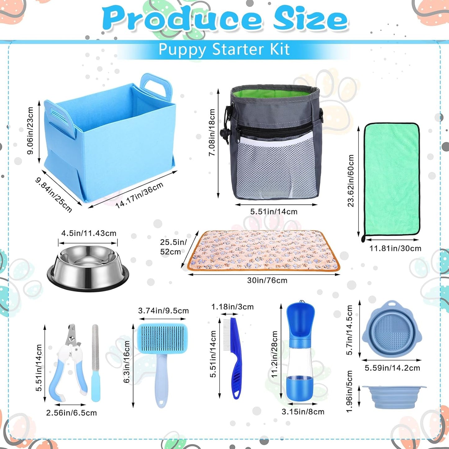65 Pcs Puppy Supplies Starter Kit Small Dog Essentials Includes Dog Leash, Toys, Bowl, Brushes, Water Bottles, pet Blankets Puppy Accessories for New Welcome Gift Supplies(Cool,Blue)