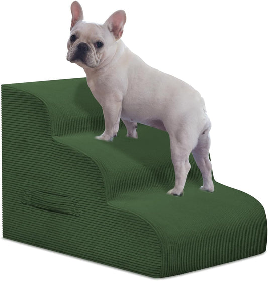 Dog Steps for Small Dogs, 3-Step Pet Ramp Stairs for High Beds and Sofa, Non-Slip Pet Stairs for Small Dogs and Cats, Removable and Easy to Clean Cover, Green