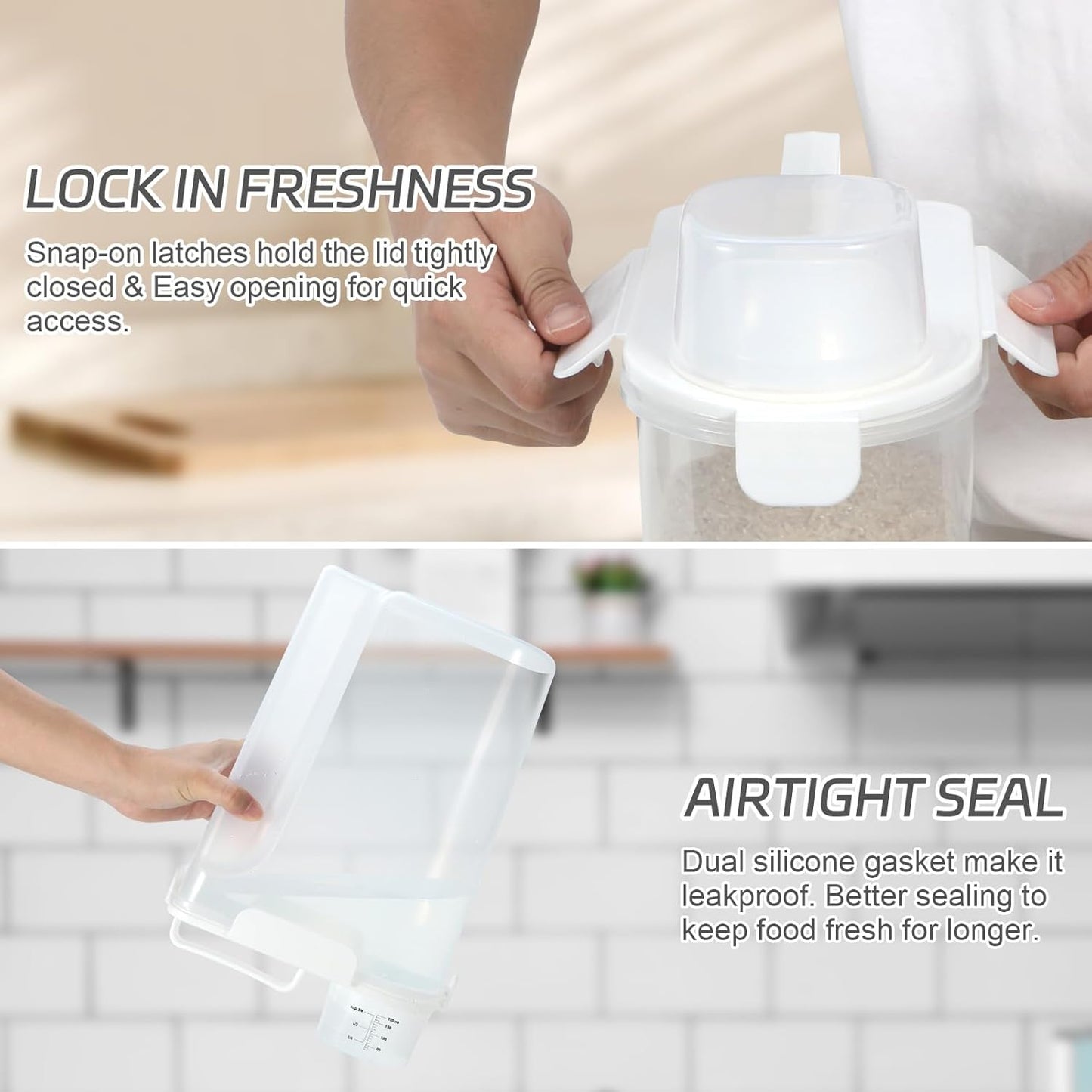 Dog Cat Food Storage Container, 5-7 Lbs Airtight Pet Food Storage Container with Easy-Pouring Spout and Portable Handle, Bird Seed Dispenser, Kitchen Organizer for Rice Cereal Flour -White