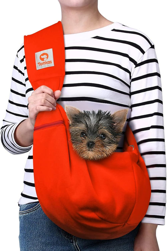Tomkas Small Dog Sling Carrier - Zipper Pocket & Classic Strap - for 3-10 lbs Pets(Red)