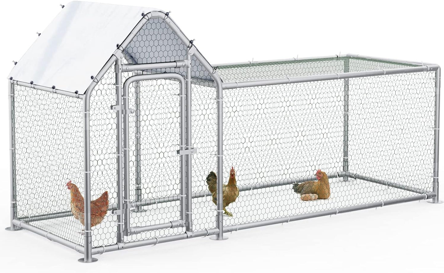 LEMBERI Small Metal Chicken Coop, Walk-in Chicken Run,Galvanized Wire Poultry Chicken Hen Pen Cage, Rabbits Duck Cages with Waterproof and Anti-Ultraviolet Cover for Outside,Backyard and Farm