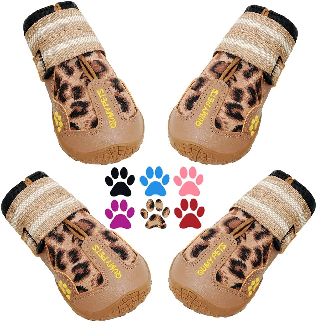 QUMY Dog Shoes for Large Dogs, Medium Dog Boots & Paw Protectors for Winter Snowy Day, Summer Hot Pavement, Water-Resistant in Rainy Weather, Outdoor Walking, Indoor Hardfloors Skid-Resistant Sole