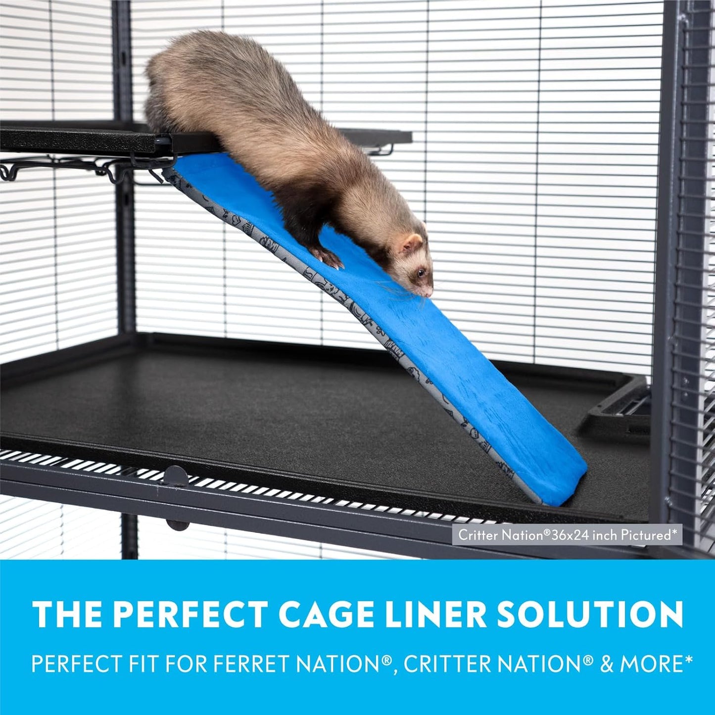 Paw Inspired Fitted Fleece Liner for Ferret Nation, Critter Nation Cage for Ferrets, Rats, Chinchillas, Hedgehogs & Other Small Animals (Blue, Ramp Cover)